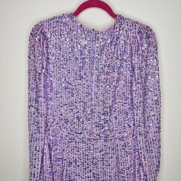 Mac Duggal Sequin Illusion Long Puff Sleeve 107641 Evening Tea Length Midi Dress - Picture 8 of 16